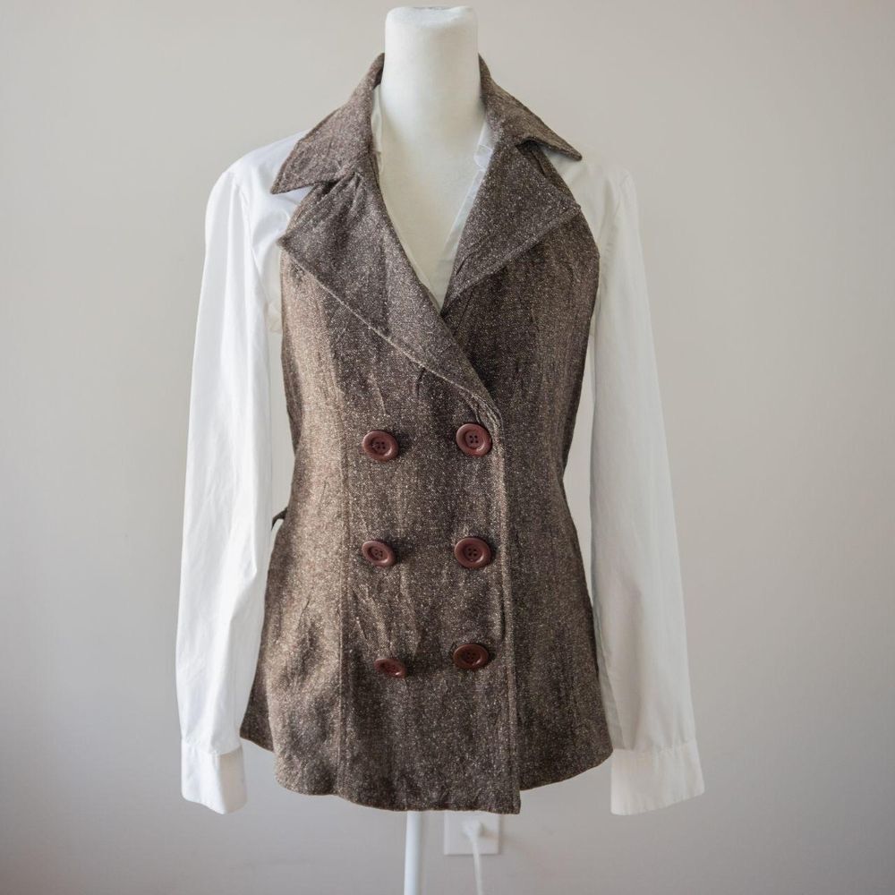 Y2K Academia Brown Vest Preppy Collar Halter Wool Riding Button Women's Vest top